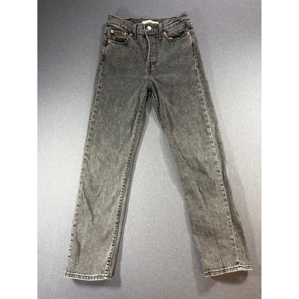 Levis Wedgie Straight Jeans Gray Acid Wash High Rise Denim 26